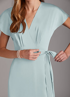 Azazie Nico Bridesmaid Dresses Mist A-Line V-Neck Stretch Satin Dress image7