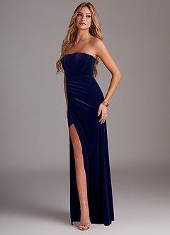 Azazie Larisa Bridesmaid Dresses Dark Navy Sheath Strapless Velvet Convertible Dress image4