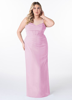 Azazie Mai Bridesmaid Dresses Candy Pink Sheath Pleated Chiffon Dress image7
