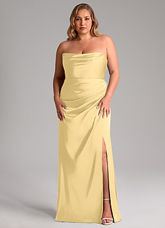 Azazie Leonis Brautjungfernkleider Wandelbar Meerjungfrau-Linie Plissee Stretch-Satin Kleid Butter image8