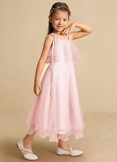 Azazie Bunie Flower Girl Dresses Blushing Pink A-Line Spaghetti Strap Tulle Dress image5