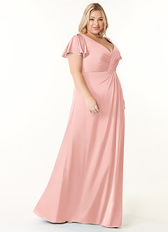 Azazie Soren Brautjungfernkleider A-Linie Plissee Stretch-Satin Kleid Puderrosa image10