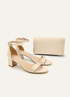 Matching Color Matte Satin Block Heel Sandals & Envelope Clutch Set