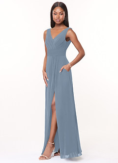 Azazie Karina Brautjungfernkleider A-Linie Plissee Chiffon Kleid Staubblau image3