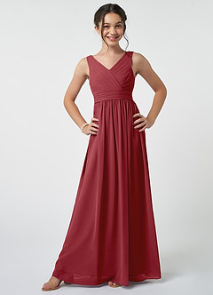 Azazie Kora Junior Pomegranate A-Line Pleated Chiffon Dress image1