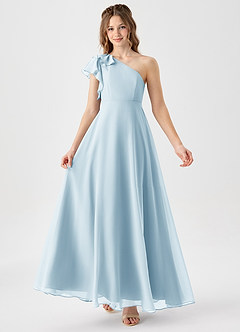 Azazie Arabella Junior Sky Blue A-Line Ruched Chiffon Dress image1