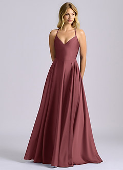 Azazie Truce Bridesmaid Dresses Merlot A-Line Stretch Satin Dress image1