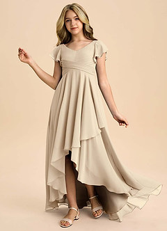 Azazie Caria Junior Champagne A-Line Pleated Chiffon Dress image1