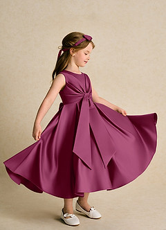 Azazie Lady Flower Girl Dresses Mulberry A-Line Pleated Matte Satin Dress image4