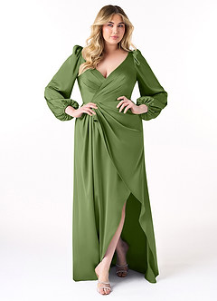 Azazie Mel Robes de demoiselle d'honneur Robe Fourreau en Satin extensible Manche longue Genévrier image7