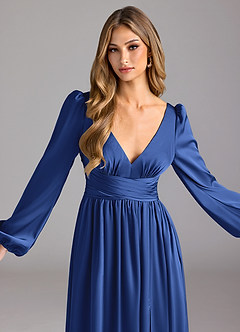 Azazie Norah Bridesmaid Dresses Royal Blue A-Line Stretch Satin Dress image5