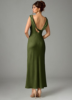 Azazie Kieryn Bridesmaid Dresses Olive Mermaid Pleated Stretch Satin Dress image5