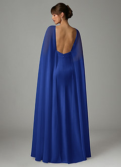 Azazie Stefania Abiti da Damigella Abito A-Line in Raso Elasticizzato Blu Reale image4