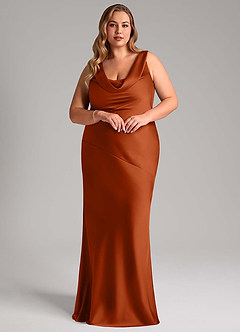 Azazie Rylina Bridesmaid Dresses Burnt Orange Mermaid Stretch Satin Dress image9