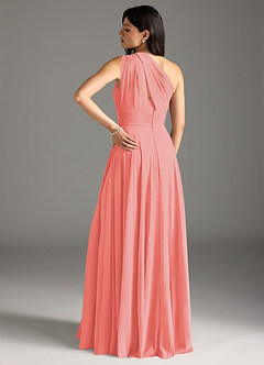 Azazie Charlize Bridesmaid Dresses Coral A-Line One Shoulder Chiffon Dress image2