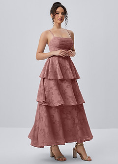 Gabriddy Stoffig Roze Jacquard korsetjurk met ruches image5