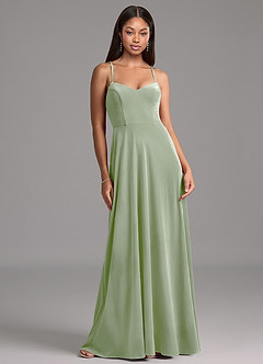 Azazie Mei Bridesmaid Dresses Dusty Sage A-Line Corset Velvet Dress image6