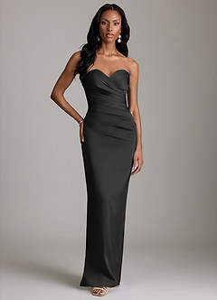 Azazie Jasmyn Bridesmaid Dresses Black Sheath Strapless Stretch Satin Dress image7