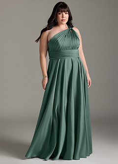 Azazie Charlize Bridesmaid Dresses Eucalyptus A-Line One Shoulder Stretch Satin Dress image9