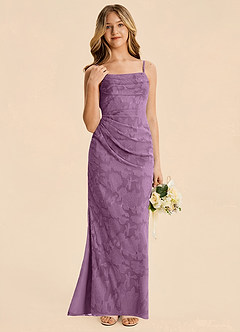 Azazie Mai Junior Wisteria Sheath Ruched Floral Burnout Dress image3