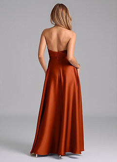 Azazie Tessie Bridesmaid Dresses Paprika A-Line Pleated Stretch Satin Dress image2