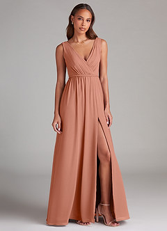Azazie Tanicia Robes de demoiselle d'honneur Robe Trapèze en Mousseline de soie Plissée Mai Tai image4