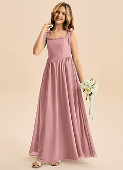 Azazie Delia Junior Abito A-Line in Chiffon Fiocco Rosa Polverosa image4