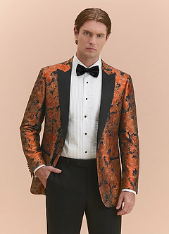 front Samuel Burnt Orange Floral Jacquard Peak Lapel Tuxedo Jacket