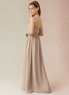 Azazie Jiya Junior Taupe A-Line Pleated Chiffon Dress image3