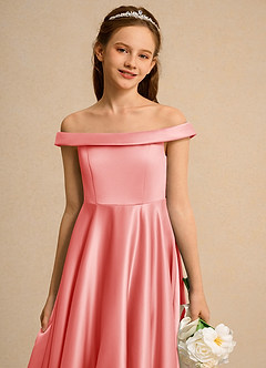 Azazie Teeny Junior Formal vestidos de niña de las flores Vestido de Coral de Satin Mate de Corte en A con Plisado image7