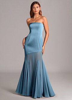 Azazie Uma Vestidos de damas de honor Vestido de Azul Acero de Gasa de Corte Sirena Convertible con Sin tirantes image1