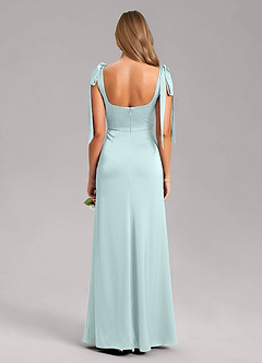 Azazie Frostine Bridesmaid Dresses Mist A-Line Bow Stretch Satin Dress image8