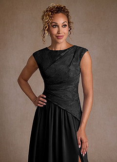 Azazie Kalleen vestidos de madre de la novia Vestido de Negro de Gasa de Corte en A con Plisado image6