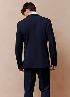 front Savile Navy Blue Wool Blend Suit Jacket