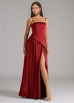 Azazie Adeline Bridesmaid Dresses Scarlet A-Line Strapless Stretch Satin Convertible Dress image6