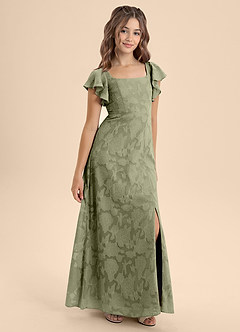 Azazie Bondi Junior Vestido de Pistacho de Devorado Floral de Corte en A con Lazo image6