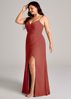 Azazie Maci Bridesmaid Dresses Terracotta Sheath Pleated Chiffon Dress image10
