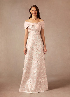 Azazie Amelia vestidos de madre de la novia Vestido de Rosa Polvorienta de Jacquard de Corte En A con Vestidos sin tirantes image3