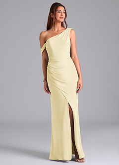 Azazie Madelyn Bridesmaid Dresses Lemon Sorbet Mermaid One Shoulder Chiffon Convertible Dress image1