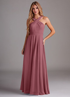 Azazie Dixie Bridesmaid Dresses Desert Rose A-Line Halter Pleated Chiffon Dress image1