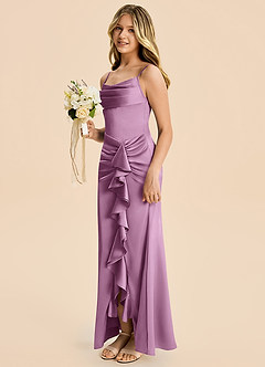 Azazie Rosalia Junior Robe Fourreau en Satin extensible Plissé Glycine image3