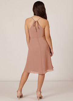 Azazie Doll Junior Champagne Rose A-Line Bow Chiffon Dress image2
