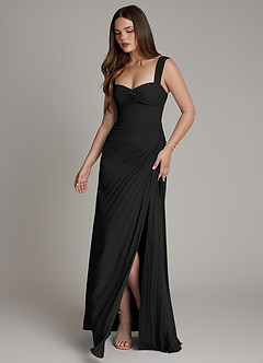 Azazie Amberly Bridesmaid Dresses Black Sheath Sweetheart Neckline Chiffon Dress image4