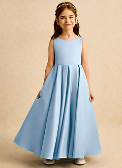 Azazie Pepper vestidos de niña de las flores Vestido de Azul Pálido de Satin Mate de Corte en A con Plisado image4