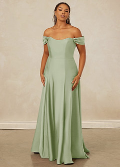Christian Siriano Bridal for Azazie 1002 Bridesmaid Dresses Dusty Sage A-Line Off the Shoulder Stretch Satin Convertible Dress image8