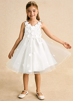 Azazie Junebug vestidos de niña de las flores Vestido de Marfil de Tul de Princesa con Encaje image8
