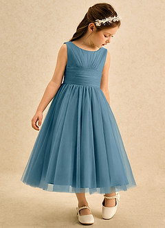 Azazie Macaron Jurken voor bloemenmeisjes A-Lijn Jurk van Tule Geplooid Bermuda image1