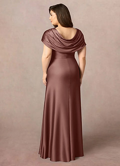 Azazie Branford Mother of the Bride Dresses Espresso A-Line Pleated Stretch Satin Dress image10