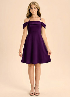 Azazie Anselie Junior Linia A Pofałdowany Satyna elastyczna Mini Młodsza druhna Sukienka image3