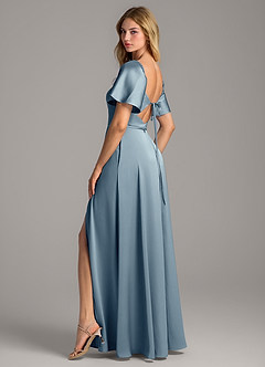 Azazie Chloe Bridesmaid Dresses Dusty Blue A-Line Sweetheart Neckline Stretch Satin Dress image2